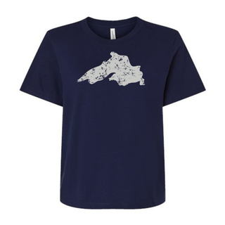 Navy Lake Superior graphic women's t-shirt featuring original AdventureUs artwork