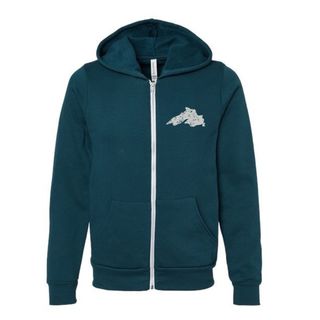Lake Superior Vintage Print - Full-Zip Hooded Fleece Sweatshirt - Atlantic dark teal