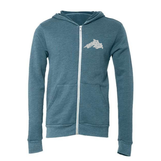 Lake Superior Vintage Print - Full-Zip Hooded Fleece Sweatshirt - Heather Teal