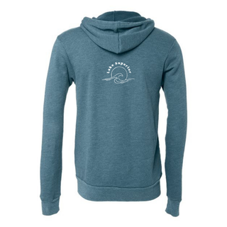 Lake Superior Vintage Print - Full-Zip Hooded Fleece Sweatshirt - Heather Teal. Back side.