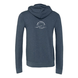 Lake Superior Vintage Print - Full-Zip Hooded Fleece Sweatshirt - Heather Navy, back of sweatshirt