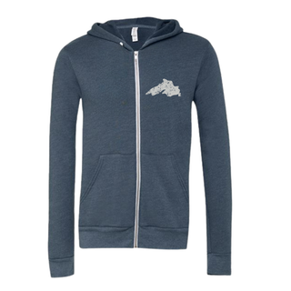 Lake Superior Vintage Print - Full-Zip Hooded Fleece Sweatshirt - Heather Navy
