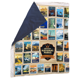 National Parks Wilderness Wonders Fleece Lined Blanket - Navy Backing - USA Made