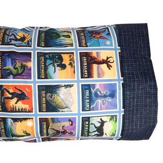 This pillowcase is a perfect gift for the National Parks enthusiast that has everything. Kids love it too.  One pillowcase Standard Size measures 30" x 20" Available in two color options Washing Instructions: Machine Wash Cold/Tumble Dry Low Features National Parks Signs print on cuff and cryptozoology print on body  Made in Wisconsin, USA of imported materials