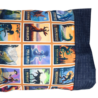 This pillowcase is a perfect gift for the National Parks enthusiast that has everything. Kids love it too.  One pillowcase Standard Size measures 30" x 20" Available in two color options Washing Instructions: Machine Wash Cold/Tumble Dry Low Features National Parks Signs print on cuff and cryptozoology print on body  Made in Wisconsin, USA of imported materials