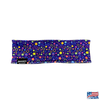 Thermal Fleece Headband made in Washburn Wisconsin by AdventureUs in Rainbow Star Shine design.