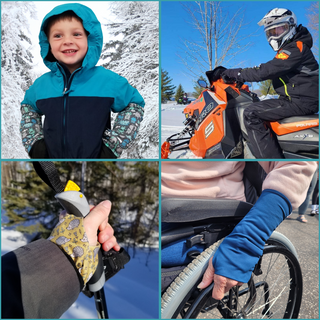 Snow Sleeves® Wrist Gaiters are a fun and functional wrist warmer for kids and adults that can be worn over or under jacket sleeves. These comfortable, unique wrist gaiters keep your wrists warm so that you can play longer.