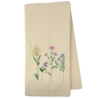 One 28" x 20" towel
5" x 5" design of colorful flowers
Embroidered in Washburn, WI, USA