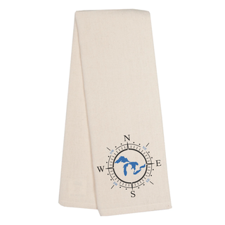 Great Lakes Compass Rose Tea Towel - Natural Tan Kitchen Hand Towel designed and printing by AdventureUs in Wisconsin