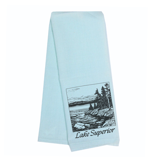 Lake Superior North Shore Linocut Tea Towel - Mint Kitchen Towel