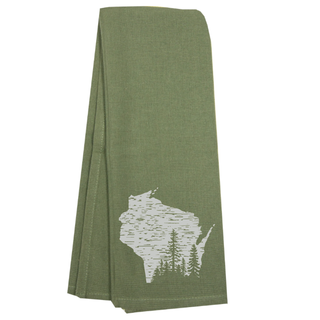 Northwoods Wisconsin Tea Towel - Olive Green Kitchen Towel - hand towel with original AdventureUs artwork