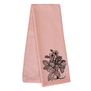 Botanical Strawberry Tea Towel - Light Pink Kitchen Towel - hand towel with original local artist Florager Illustration 