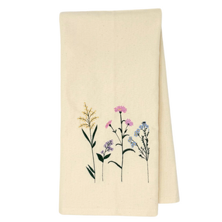 One 28" x 20" towel
5" x 5" design of colorful flowers
Embroidered in Washburn, WI, USA