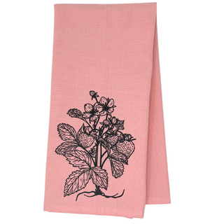 One 28" x 20" tea towel with design of a strawberry plant
Proudly designed and printed in Washburn, WI, USA