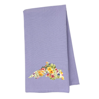 One 28" x 20" lavender colored tea towel with design flowers in lake superior 
Proudly designed and printed in Washburn, WI, USA