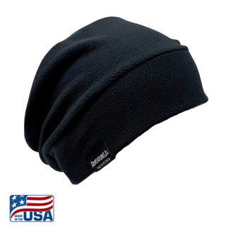 AdventureUs slouchy hat in black, ultra soft fleece, USA made