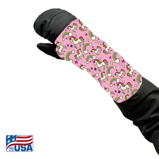 Snow Sleeves® Wrist Gaiters are a fun and functional wrist warmer for ADULTS AND KIDS that can be worn over or under jacket sleeves to keep snow and cold away from sensitive skin. Game changer for kids 1-8+ years old AND prevents little kids from pulling off gloves!  4-way stretch fabric stays up on arms for a snug fit on adults and kids. USA Invented and Made in Washburn, WI by AdventureUs