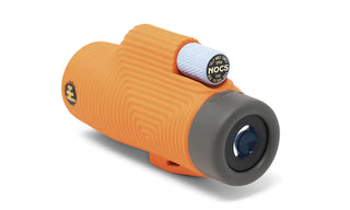 Orange and gray monocular with Nocs branding on a white background