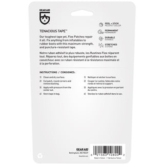 Tenacious Tape Flex Patches are for heavy duty, permanent repairs that need to flex. Made of strong TPU tape, it won’t puncture or peel and is resistant to abrasions – making it ideal for patching up holes on vinyl furniture and inflatables. Offering maximum hold, the clear, waterproof tape forms an impermeable seal that flexes with the material. When only the toughest will do, reach for Tenacious Tape Flex Patches.