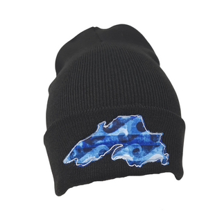 This beanie will keep you warm while showing off your love for the big lake. Super stretchy knit One size fits most Embroidered in our Washburn, Wisconsin sewing studio Materials: 60% recycled polyester/40% acrylic