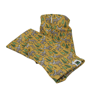 Snow Sleeves Mighty Moose on Yellow- Strong and hearty, these elusive creatures are northern dwellers and excellent swimmers.  Did you also know that a five-day old calf can outrun a person?