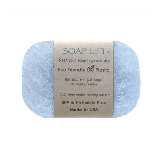 This eco-friendly, USA Made soap lift gives your soap an attractive look while adding longevity.  Helps your bar of soap last longer and not stick to the soap dish or shower shelf.