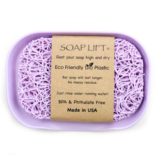 This eco-friendly, USA Made soap lift gives your soap an attractive look while adding longevity.  Helps your bar of soap last longer and not stick to the soap dish or shower shelf