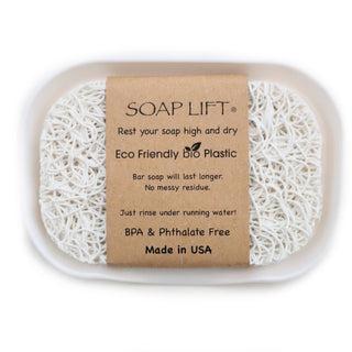 This eco-friendly, USA Made soap lift gives your soap an attractive look while adding longevity.  Helps your bar of soap last longer and not stick to the soap dish or shower shelf