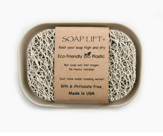 This eco-friendly, USA Made soap lift gives your soap an attractive look while adding longevity.  Helps your bar of soap last longer and not stick to the soap dish or shower shelf